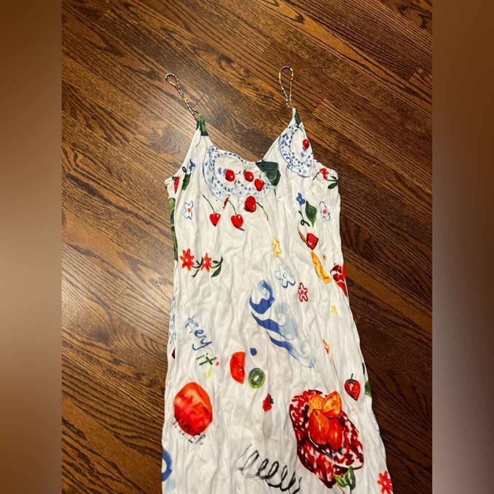 Damson Madder Anthropologie Calypso White Slip Maxi Dress with Multicolor Print - Picture 9 of 9